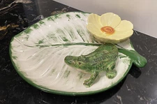 3 D Vntage Ceramic Florida Crocodile Chips & Dip Platter by Cali 14"x 12.75"