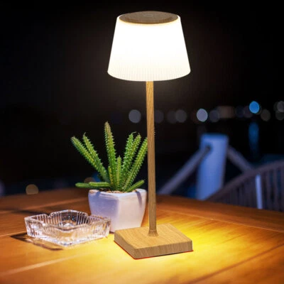 Tischlampe Tischleuchte Leselampe dimmbar Touch LED Akkulampe Holzoptik H 38 cm - Bild 1 von 4