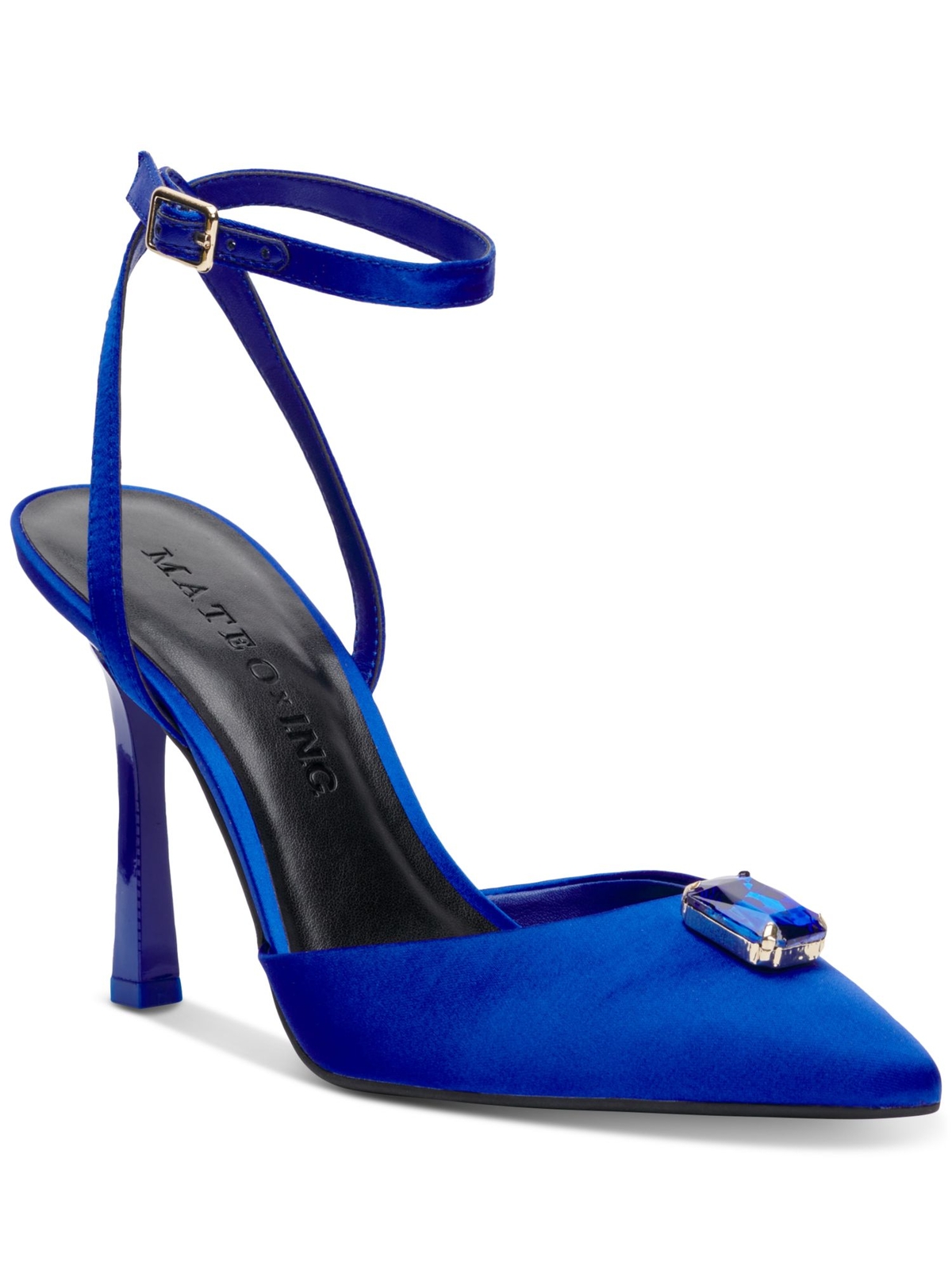 MATEO BY INC Женские босоножки на шпильке с острым носком, украшенные голубыми камнями, 5,5 М