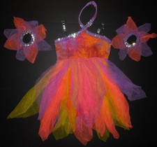 NWT Dance MULTI-COLORED SKIRTED HALTER LEOTARD SEQUIN TRIM Fairy Girls XL Child