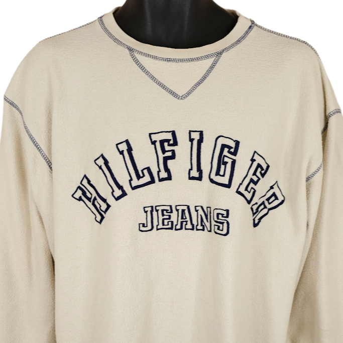 Vintage Tommy Hilfiger Jeans Sweatshirt Mens Size Medium Beige 90s Made In  USA