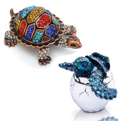 YU FENG 2pcs Vintage Turtle Jewelry Trinket Box