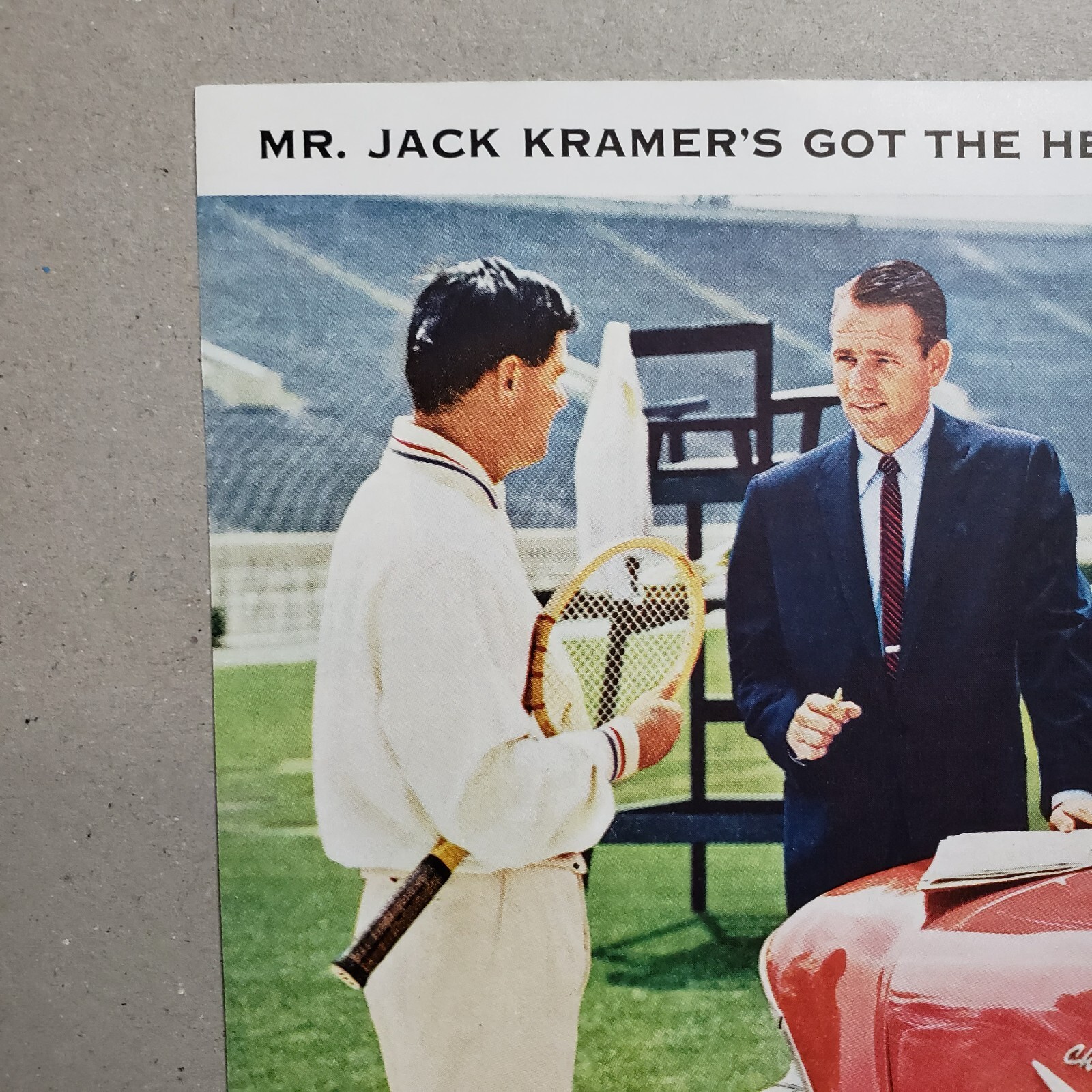 1958 Hertz Rent A Car Jack Kramer Print Ad Tennis Court Red Chevrolet
