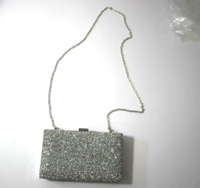 SENSO DI DONNA BIJOU BRIGITTE SILVER CLUTCH BAG PURSE CHAIN GLITTER 8''X5''X1''