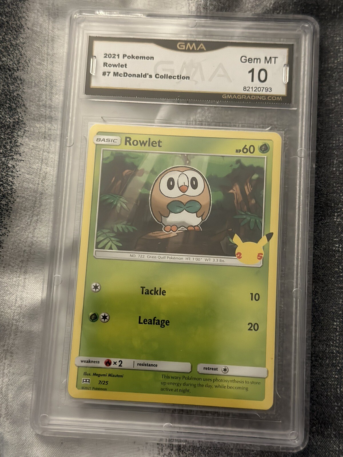 2021 Pokemon Rowlet #7 McDonald's Collection Holo GMA 10