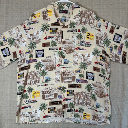 Espn Zone Hawaiian Button Up Shirt Mens Size XXL All Over Print 2XL Espn 2 - Picture 1 of 14