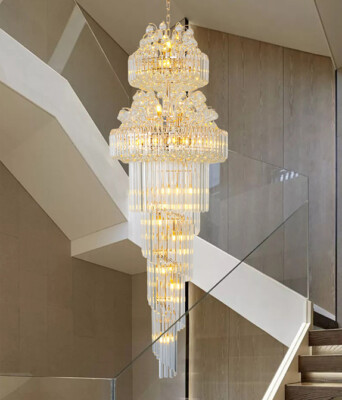 LED duplex chandelier villa spiral staircase long light living room lobby lamp W