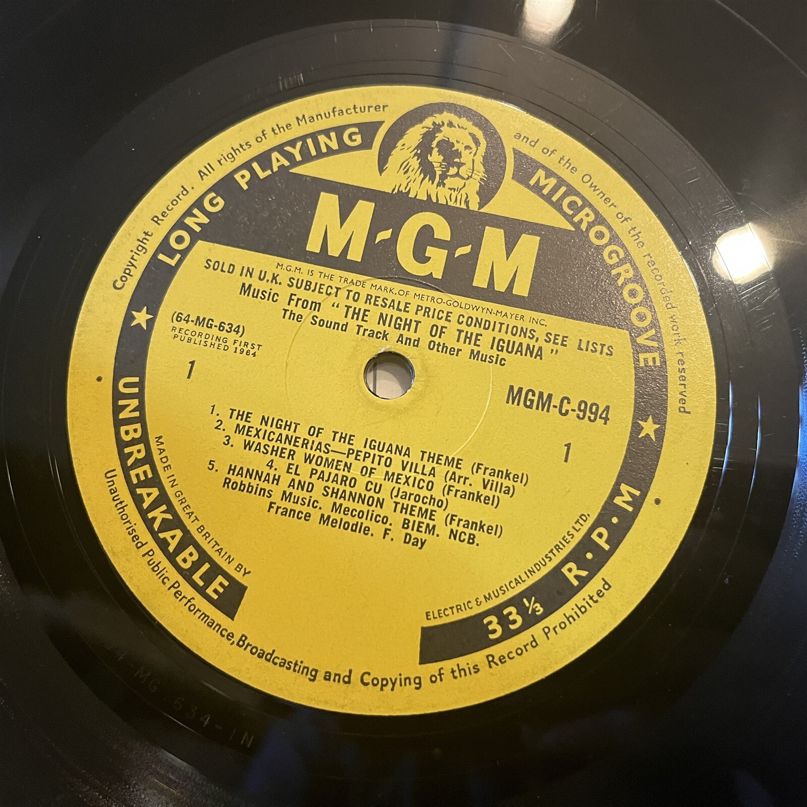 [OST]~EXC LP~The NIGHT OF THE IGUANA~Soundtrack~Benjamin Frankel~[1964~MGM]~UK~