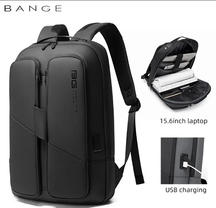 Black backpack top with charger