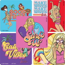 25 (Licensed, Smilemakers) Barbie Malibu Stickers, 2.5"x2.5" each, Party Favors