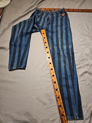 zena❤︎ VTG Zena Jeans Women Sz 13 Blue Striped HighRise Taper Grunge Fade
