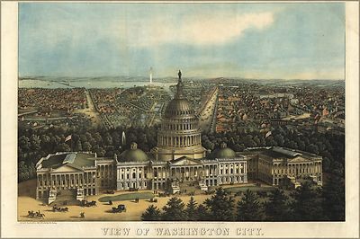 Poster, Many Sizes; Birdseye View Map Of Washington D.C. 1871