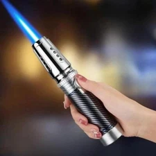 New Butane Gas Turbo Spray Gun Windproof Straight Flush Blue Flame Metal Lighter