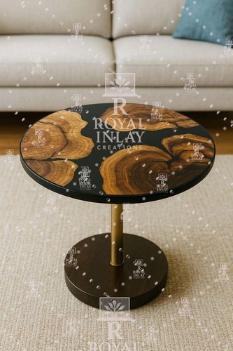 Round Epoxy Wood Table 21" – Organic Live Edge Resin River Table - Picture 12 of 12