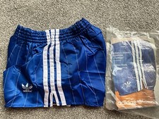 Brand New Vintage Adidas Nylon Shorts Royal Blue White Pin Stripe Glanz Sprinter
