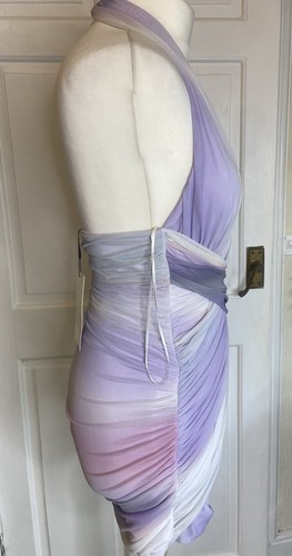 NEW ZARA PURPLE HALTER NECK OPEN BACK RUCHED DRAPED MINI FITTED TULLE DRESS Sz M - Picture 3 of 12