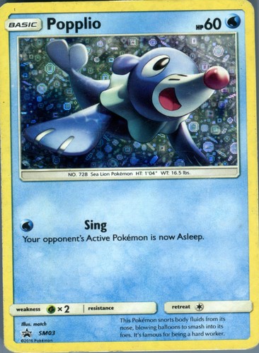 2016 Popplio SM03 Holo Water Starter Pokémon Sun & Moon Black Star Promo Card...