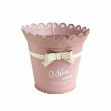 Metal Flower Pot Perforated Rim Vintage Flower Pot Ribbon Bow for Plant Display