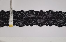 Black Floral Stretch Lace 2  in Wide Trim Ribbon Scallop Tape-Sold by the Yard