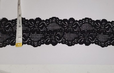 Black Floral Stretch Lace 2½ in Wide Trim Ribbon Scallop Tape-Sold by the Yard 