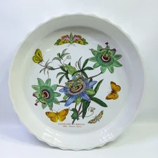 Portmeirion Quiche Tart Platter Botanic Garden Blue Passion Flower Round Ruffle