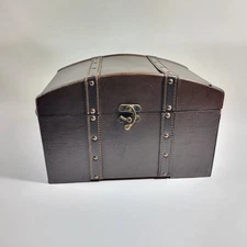 Doll Steamer Trunk Treasure Chest Keepsake Box Leather On Wood 8.75"×8.75"×13"