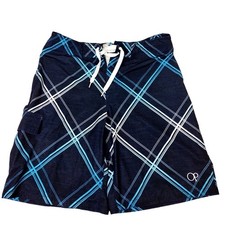 VTG Ocean Pacific OP Board Shorts Men's Size M Navy Plaid Pockets Swim Trunks