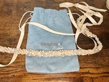 David Tutera - Ribbon Tie Bridal Belt - Crystal, Opal and Ivory Coral Beading