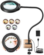 15X Magnifying Glass with Light and Clamp, 5 Inch Real Glass Magnifying Desk ...