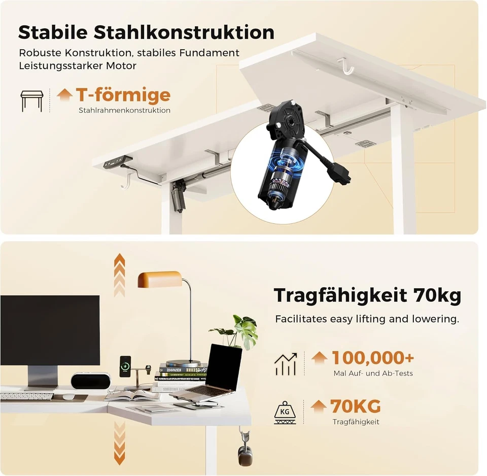 Elektrischer Stehschreibtisch L-Förmig 140x80cm Höhenverstellbarer Schreibtisch  - Bild 4 von 4