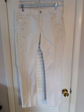 White House Black Market Blanc 4r 4 White Denim Jeans Embellished Euc
