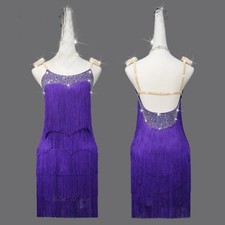 Women's Latin Rumba Competition Performance Tassel Backless Dance Dress Ballroom