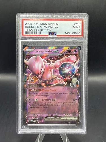 2025 POKEMON SVP EN-SV TEAM ROCKET TIN #216 TEAM ROCKET'S MEWTWO EX PSA 9