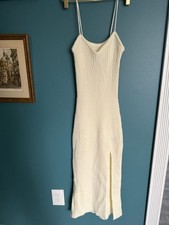 Cider Cream Ribbed Midi Slip Dress with Side Slit