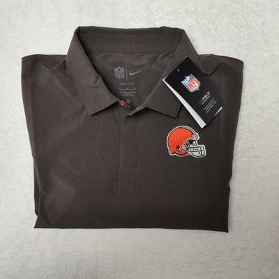 Cleveland Browns Polo Shirt Mens Large Brown NFL Football Nike Dri Fit On Field