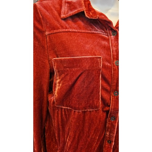 UMGEE sz S velour crushed velvet long sleeve button up orange career casual EUC - Picture 4 of 9
