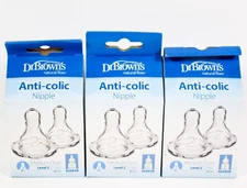 3 Dr. Brown's Natural Flow Narrow Silicone Baby Bottle Nipples 3m+ Level 2