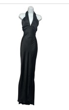Lulus Long Black Dress with V-neck and large slit in the skirt, Lined, Size M