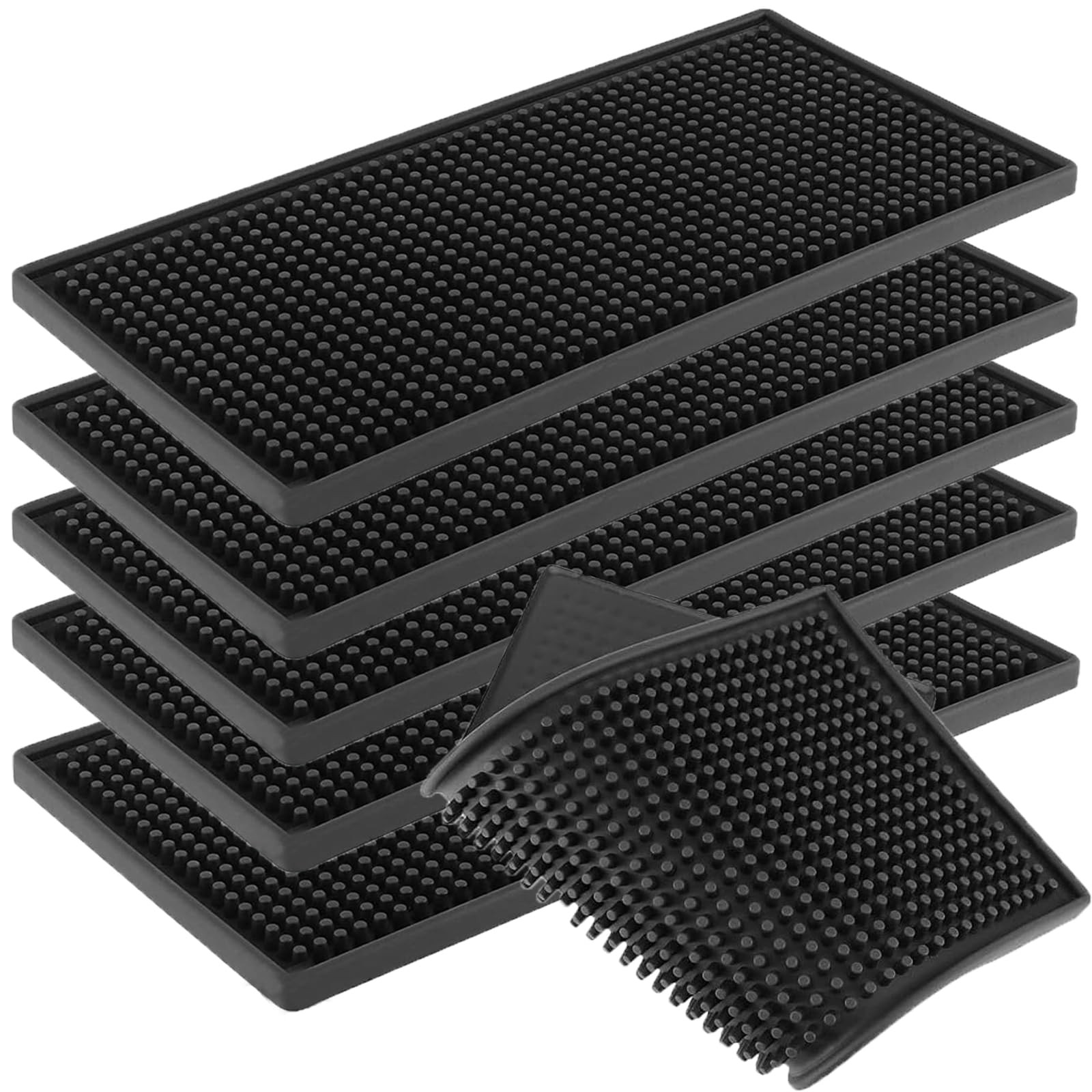 HAKZEON 6-Piece 12x6 Inches Bar Mats Non Slip Black