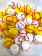 200B/ 1-2 10pcs 15MM SOFTBALL WHITE or YELLOW Silicone Bead