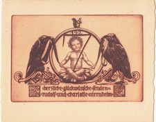 Neujahrsgruß Radierung Hanns Bastanier 1885-1966 Tout Petit Rabe Écureuil