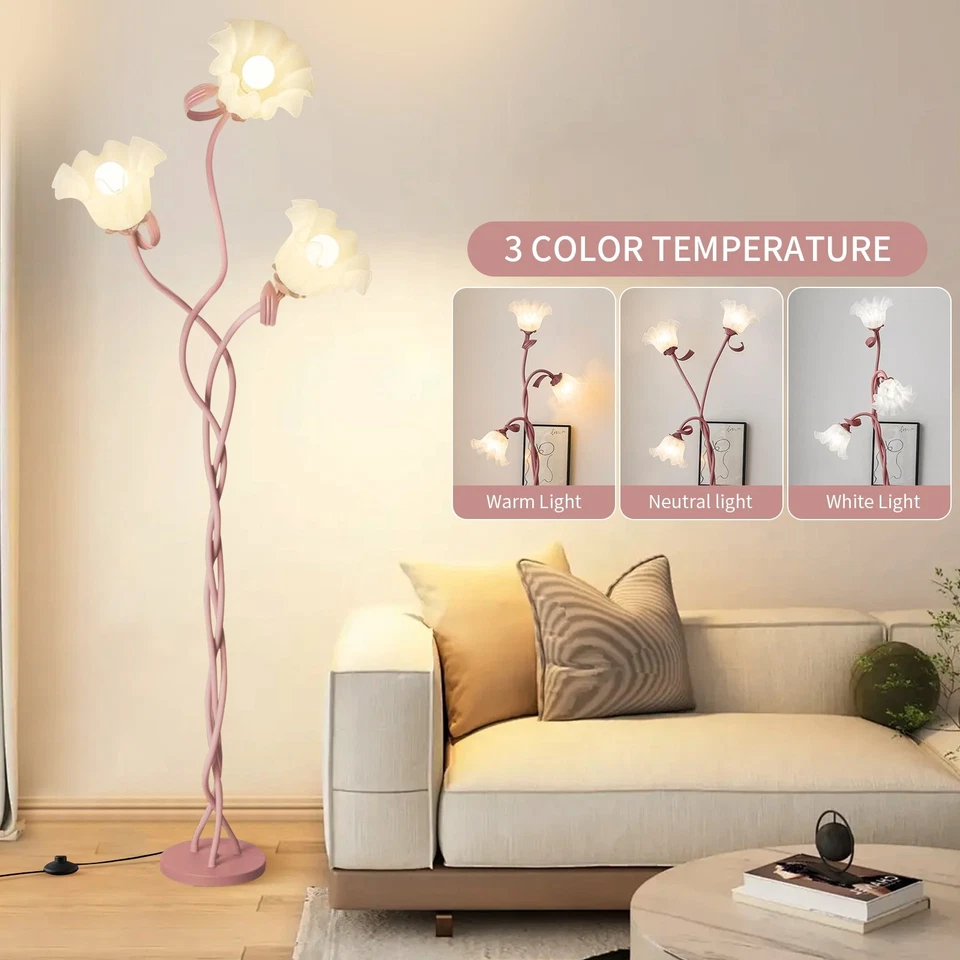 (Free Bulbs*3)Pink Flower Floor Lamp, Viral Swan Neck LED for Aesthetic Room - Image 3 of 4