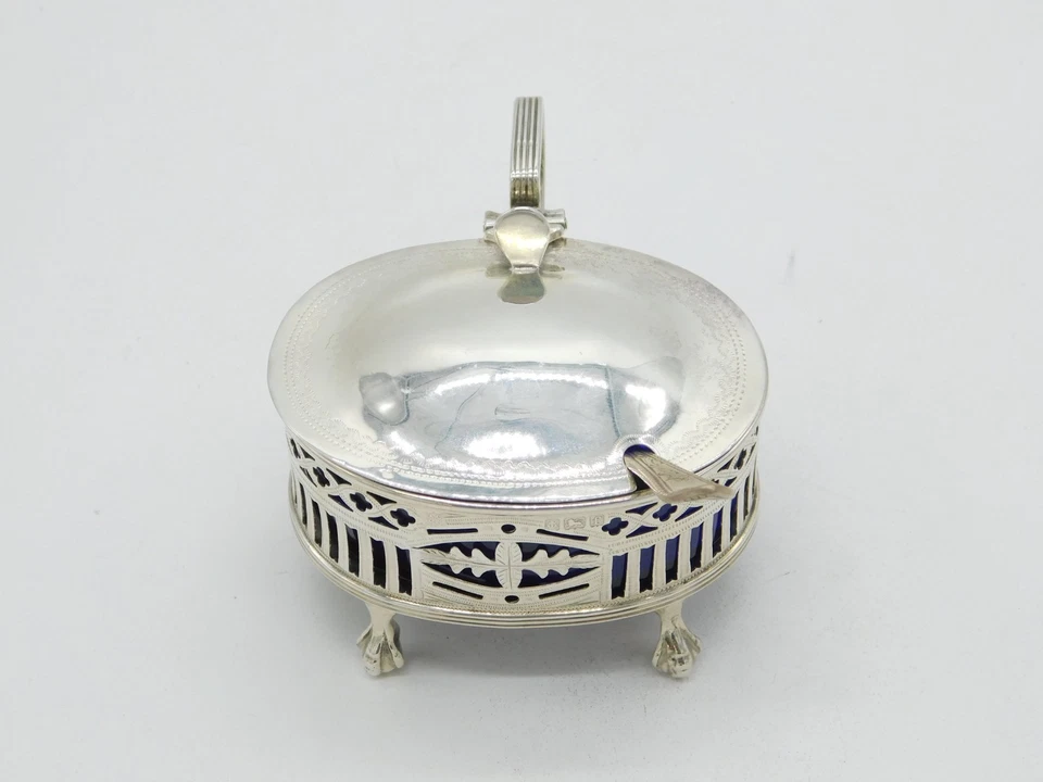 Vaso de mostarda floral perfurado de prata esterlina eduardiano antigo 1905 Birmingham - Imagem 2 de 4