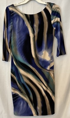 Vtg Y2K NueVa Women s 4 Bodycon Watercolor Print V Back Party Cocktail Dress