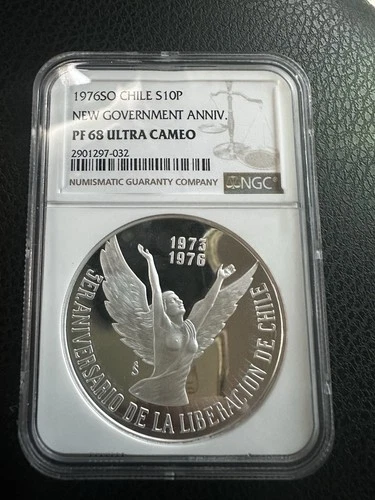 1976-So Chile Silver 10 Pesos PF-68 Ultra Cameo NGC