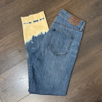 Lucky Brand Hayden Skinny Jeans 6 8 Blue Dip Dye Bleach Raw Hem Stretch