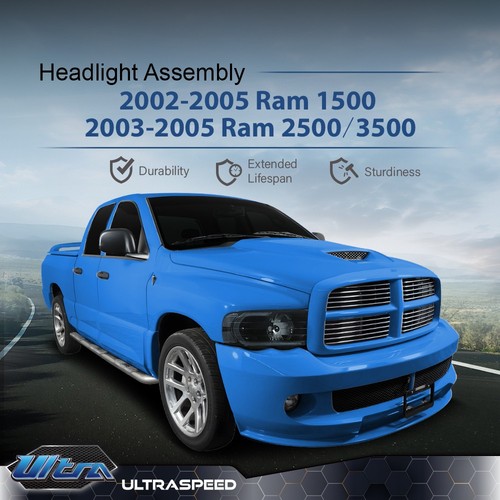Smoke/Black LED Tube DRL Headlights Fit For 2002-2005 Dodge Ram 1500 2500 3500 - Picture 12 of 12