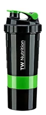 TW Nutrition 17oz 3 In 1 Shaker Bottle Pill, Protein and Liquid Black/Green