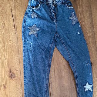 Next Girls Blue Denim Bootcut Jeans Star Accents Pockets Size 12 13 Years