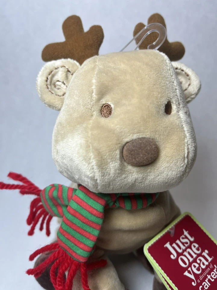 Carters Just One Year 2007 Relleno Navidad Bufanda Reno Bebé Peluche Papel Etiqueta Foto 2 de 4